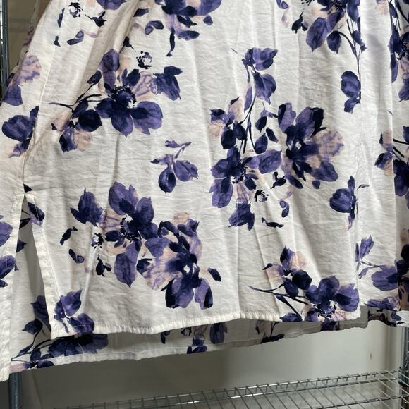 J Jill Women's White Purple Floral Tunic Top Size XL Boho Flowy Botanical Fairy - Picture 9 of 13